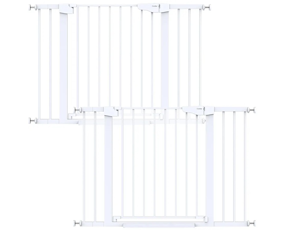 Cumbor 2 Pack 29.7-46" Baby Gate for Stairs, Mom's Choice Awards Winner-Auto Close Dog Gate for doorways, Easy Install Pressure Mounted Pet Gates indoor, Easy Walk Thru Wide Safety Gate for Dog, White