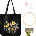 Nuberlic Canvas Tote Bag Embroidery Kit for Beginners Adults -DIY Needlepoint Kit with Floral Pattern Bag Reusable Eco-Friendly Shopping Bag