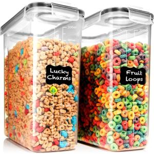 Shazo 2 Pack (6.3L / 213OZ) EXTRA Large Airtight Food Storage Cereal Containers for Bulk Food Storage BPA-Free Plastic Container, Pantry Organization and Canister for Rice, Pasta, Sugar & Flour (Black)