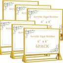 PPH-Sisy Clear Acrylic Sign Holder 6x 4 Horizontal Double Sided Gold Frame Display Stand Table Flyer Holder for Wedding Table Number Menu Holder (6pcs)