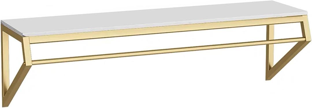 Modern Simple Men's and Women's Clothing Store Heavy Duty Metal Display Shelf,Wall-Mounted Garment Rack with Wood,Clothes Rail,Bathroom Hanging Towel Rack (Gold Square Tube, B-39 L)