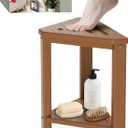 Teak Shower Foot Rest 15in, HDPE Waterproof Shower Stool for Inside Shower, Corner Shower Stool for Shaving Legs with Storage Shelf for Small Space, Shower Step Stool, Plastic Corner Shower Bench