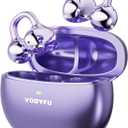 Clip on Earbuds Open Ear Earbuds Wireless Headphones with Mic,66H Play Bluetooth 5.4 Bone Conduction Headphones,Noise Cancelling,IPX5 Waterproof,Secure Fit for Small Ears,Purple