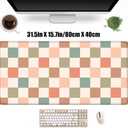 Boho Checkered Desk Mat, Retro Beige Plaid Mouse Pad Xl-31.5x15.7in-Pastel Desk Mousepad-Extended Aesthetic Keyboard Mouse Pad-for Kid Girl with Stitched Edges Non-Slip Office Decor