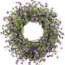 LLZLL Purple Spring Wreaths for Front Door 22 Inch Summer Wreath Artificial Violet Lavender Wreath with Eucalyptus Leaf for Spring Easter Home Decorations
