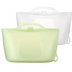 Silicone Travel Bottle Sterilizer Bags | 2000ml Microwave Steam Sterilizer Bags for Baby Bottles, Breast Pump & Pacifiers, Reusable Steam Sterilizing Bags for Travel and Home Use (Clear+Green)