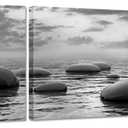 3 Panels Black And White Sea Rock Stone Zen Wall Art Seascape Painting Pictures Print for Home Office Bedroom Bathroom Decor Ready to Hang 12x12inchx3pcs
