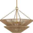 Modern Farmhouse Chandelier for Dining Room, 5-Lights Gold Chandelier for Entryway, Hand-Woven Rattan Pendant Light for Bedroom Kitchen Living Room