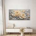 Canvas Art Wall Decor Print Silver White Flowers Wall Art For Living Room 24" X 48"