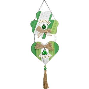 Valery Madelyn St Patrick's Day Decorations, Rustic Wooden Shamrock Decorations, Farmhouse St Patrick's Day Wall Decor Hanging Decor with Tassel and Beads, Spring Decoration for Home Office, 17 inch (Medium)