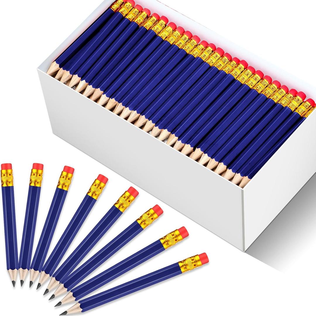 Outus 144 Pcs Mini Golf Pencils Bulk Half Pencils with Eraser #2 HB Pre Sharpened for Party Favors Office Supplies 4 Inch(Dark Blue)
