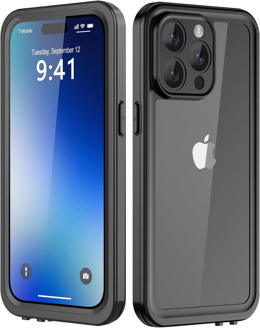 for iPhone 15 Pro Waterproof Case,Waterproof Shockproof IP68 Full-Body Sturdy Case Built-in Screen Protector, Durable Underwater for Full Sealed 15 Pro Cover (Clear)