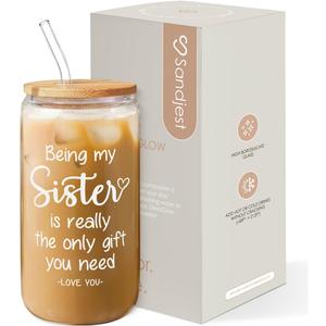 SANDJEST Sister Gift, Funny Sister Coffee Cup, 16 Oz Bamboo Lid & Straw - Gifts for Women, Birthday, Christmas
