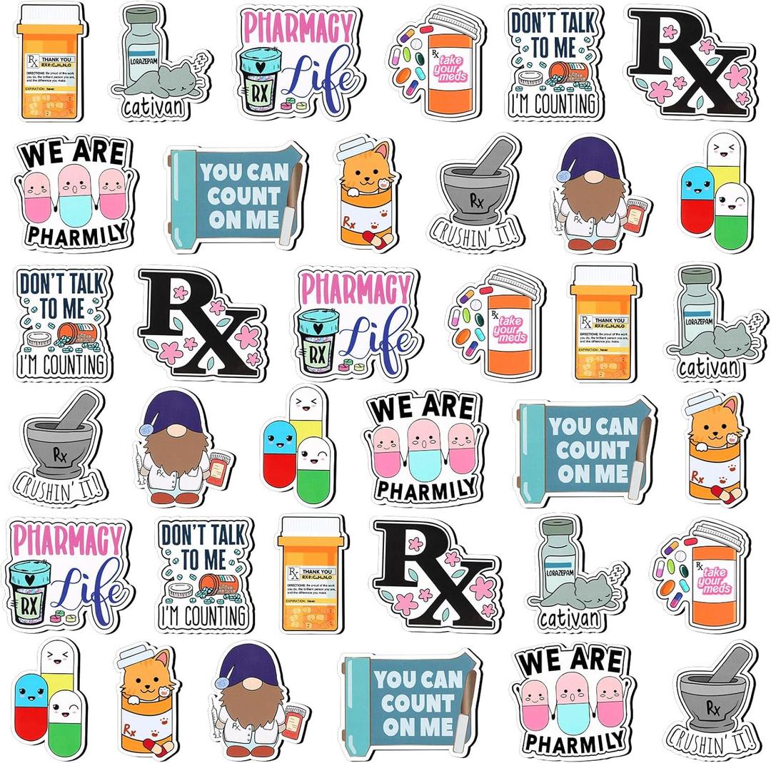 Flutesan 36 Pcs Pharmacy Gifts Magnets Pharmacy Technician Gifts Christmas Pharmacist Nurse Tech Appreciation Funny Medical Accessories Supply for Doctors Nurses Week Fridge Refrigerator Whiteboard