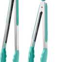 Doosu Kitchen Tongs for Cooking - 600F Heat Resistant Food Tong Set with Non-Scratch Silicone Tips, Heavy Duty Stainless Steel Locking Tong for BBQ, Grilling Steak, Serving Salad (9+12in, Aqua Sky)
