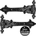 Akatva T Hinge Set - 2 Pieces Gate Hinges for Wooden Fences Heavy Duty - Barn Hinges for Doors - Black Hinges  Hinges for Shed Door - Door Hinges Black Matte - Hinges Outdoor - Fence Strap Hinge Set