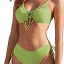 ZAFUL Women's 2 Piece Tie Front Bikini Set Underwire Swimsuit Lace Up Back Cheeky Bathing Suit (Large, 0468-lightgreen)