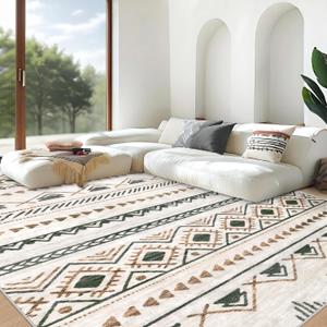 Area Rug Living Room Rugs 8x10 - Large Soft Boho Geometric Rug, Non-Slip Foldable Washable Rugs Non Shedding Morden Indoor Floor Carpet for Living Room Bedroom Office Dining Room(Brown Green,8'x10')