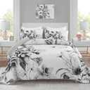 Floral Quilt Set King 3 Pieces Grey Floral Quilt Coverlet Set Soft Microfiber Lightweight White Quilted Bedspread for All Season 104"x90"