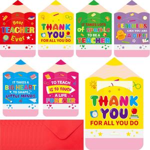 Treasure Cove Teacher Appreciation Gift Cards Holders Thank You Teacher Greeting Cards Pencil Gift Card Holder Money Sleeves with Envelope for Appreciation Week Graduation End of Year Party Supplies 12Pcs