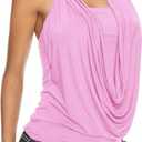 Floerns Women's Summer Going Out Tops Draped Front Cowl Neck Halter Tops Beaded Backless Sleeveless Y2k Tank Tops (Pink, XS)