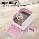 RIZZARI Cat Litter Box: Pink Stainless Steel Odor Control Pan - Easy Clean Non-Porous - 11.6" High Sides Anti-Scatter - Open Top for Fast Scooping - with Scoop - Apartment Bathroom/Laundry Room