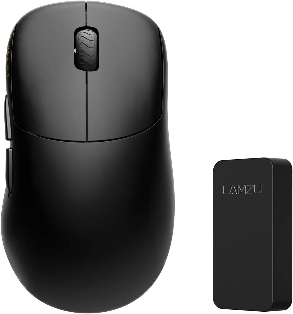 Lamzu Thorn 4K Wireless Gaming Mouse, Ultra-Lightweight 52g, 26000DPI, Ergonomic, Optical Switch, Silver TTC Encoder, PAW3395 Sensor, MCU Nordic 52840-Black,4K Dongle Included