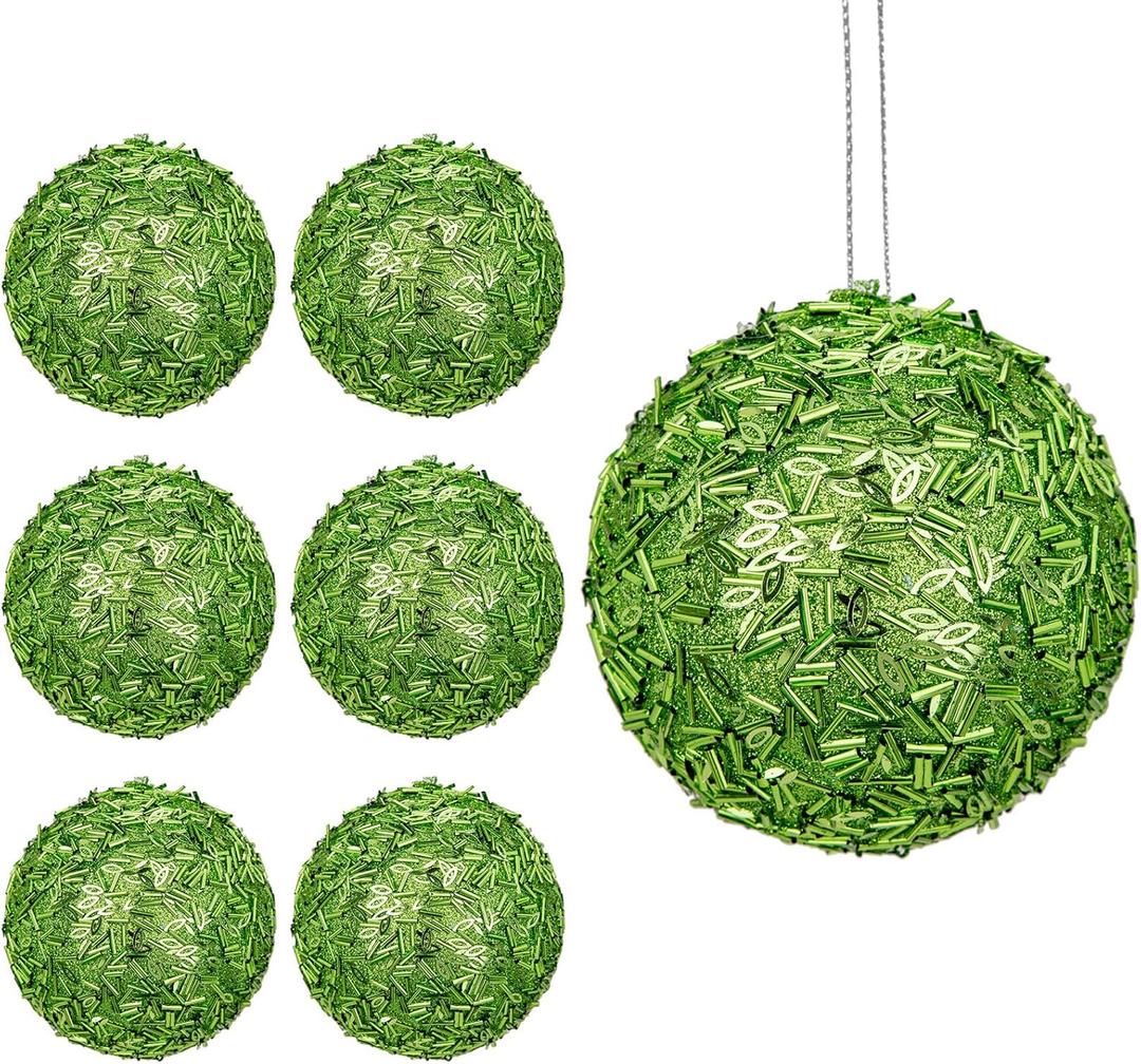 6 Pcs 4" Sequin Ornaments,Glitter Christmas Ball Ornaments, Sparkle Christmas Ornaments, Christmas Ornaments Tree Decorations Green Christmas Hanging Ball for Holiday Indoor Outdoor Decor,  6 Pcs-green