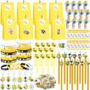 Winrayk 146Pcs Bee Party Favors Birthday Supplies Bee Gift Bag with Cards & Clips Pencil Mini Bubble Wand Honeycomb Silicone Bracelet Keychain Sticker Honey Bee Themed Party Favors Goodie Bag Stuffers