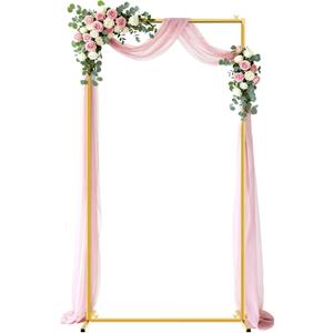 Gold Wedding Arch Backdrop Stand, 6.6 * 3.3FT Square Backdrop Stand Balloon Flower Metal Frame for Ceremony, Anniversary, Party, Birthday,Baby Shower Photo Booth Decoration