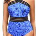 Tempt Me Women Crisscross One Piece Swimsuit | Tummy control, Front crossover, Mesh, Fully lined, Full coverage (Blue, L)