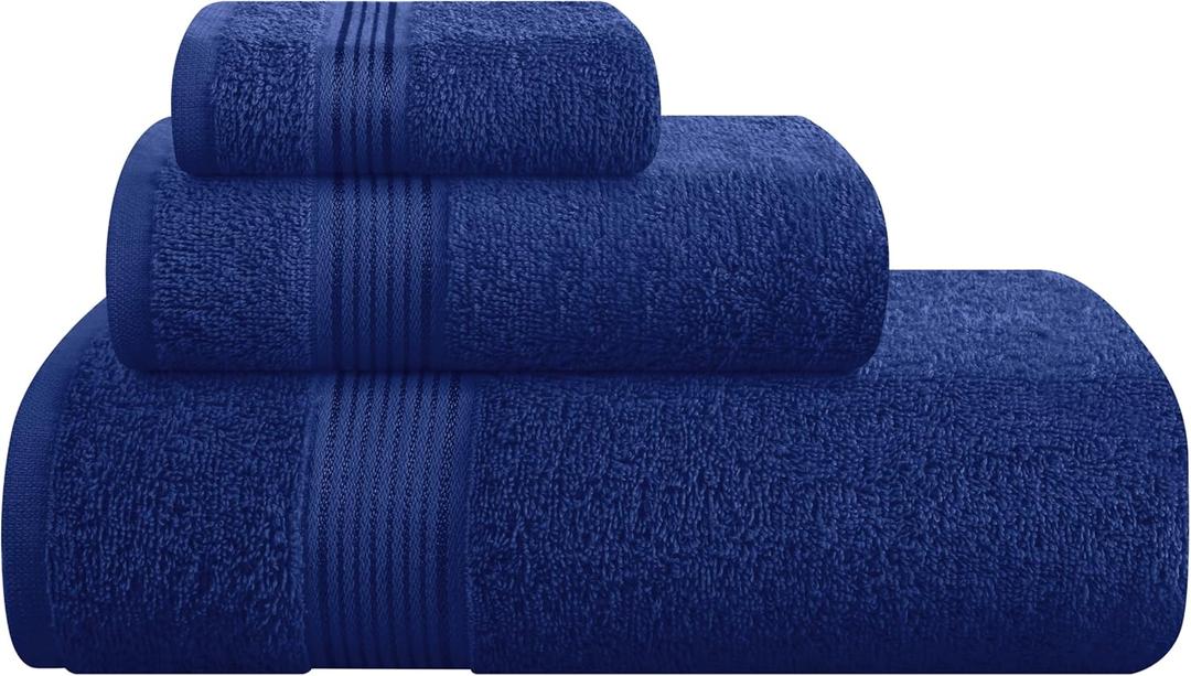 Belizzi Home Ultra Soft 3 Pack Cotton Towel Set, Contains a Bath Towel 28x55 inch, a Hand Towel 16x24 inch & a Wash Coth 12x12 inch, Ideal Everyday use, Compact & Lightweight - Navy Blue