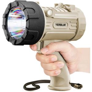 YIERBLUE Rechargeable Spotlight Flashlight with 2000000 High Lumen LED, IP67 Waterproof Long Running Spot Light searchlight, Impact Resistant Handheld Spotlight with Foldable Stand and Red Lens (Pearl)
