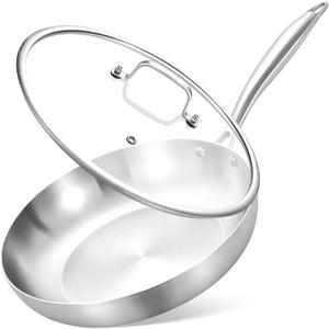 Inqibee 8.5 Inch Tri-Ply Stainless Steel Frying with Lid,Small Skillet,Induction Cooking Pan,Dishwasher and Oven Safe