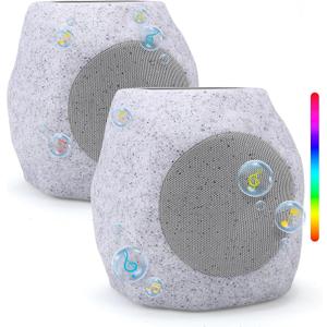 Outdoor Solar Rock Bluetooth Speakers with Colorful Lights, Deep Bass IPX4 Waterproof Speaker, Solar-Powered, TWS Paring, Perfect for Pool Garden and Outdoor Activities - Marble 2 Pack