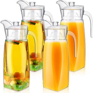 Didaey 4 Pcs Acrylic Water Pitcher with Lid, Spout Handle Clear Plastic Pitcher Heat Resistant Carafe Unbreakable Beverage Container Fridge Jug for Juice Ice Tea Sangria Lemonade(54 oz,Diamond)