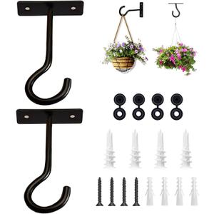 2Pack 4Inch Ceiling Hooks for Hanging Plant, Hanger for Indoor and Outdoor Plant Pots Holder, Wall Hook for Planters, Flower Basket, Wind Chimes, Lanterns, Lights, Bird Feeders, Home Decor-Black