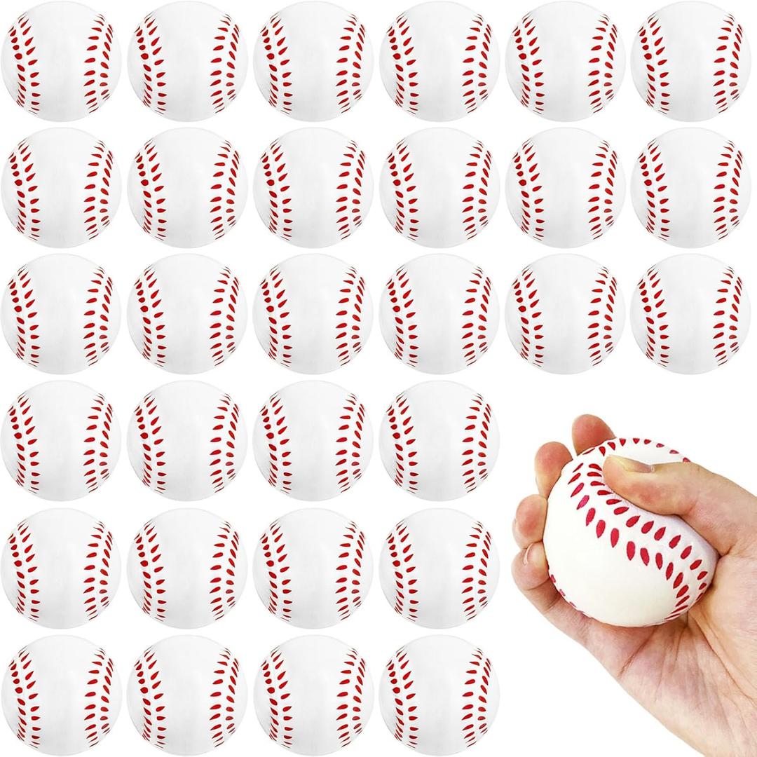 30 Pack Baseball Stress Balls,2.5 Inch Soft Foam Baseballs,Sports Squeeze Balls Toys for Kids,School Carnival Reward,Sports Theme Party