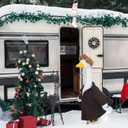 Aliceset Christmas Home Bandits Porch Goose Outfit Set Funny Movie Porch Goose Costume Include Coat Brown Afro Wig and Spider for 23'' Statue Patio Garden Decoration