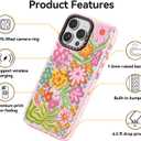 for iPhone 14 Pro MaxCase Cute - Durable Shockproof 6.6 ft Drop Impact Phone Case - Funny Passion Flower Design (6.7") Glitter Pink