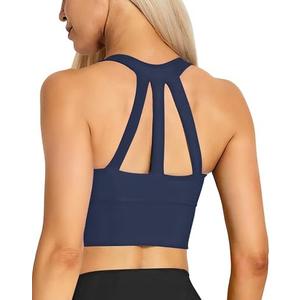 XUNYU Longline Sports Bra for Women Open Back Workout Tops Padded Yoga Tank Wide Strap Halter Crop Top Build in Bra Gym Large