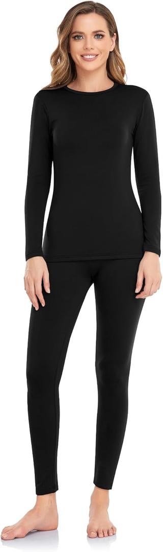 WEERTI Thermal Underwear for Women Long Johns with Fleece Lined Base Layer Women Cold Weather Top Bottom (Medium, Black)