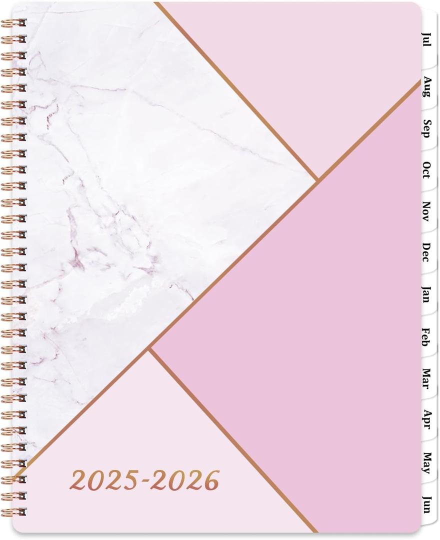 Planner 2025-2026 - Jul. 2025 - Jun. 2026, Academic Planner 2025-2026, 8" x 10", 25-26 Planners Weekly and Monthly with Tabs, Twin-Wire Binding - Pink Marble