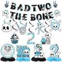 Pack of 2 iPartyGo Bad 2nd Birthday Decorations - 13 Pcs Pre-Strung Skeleton Skull The Bone Banners Rock and Roll Music Hanging Swirls Honeycomb Centerpiece Happy Two Party Decor Supplies for 2 Years Old Boy