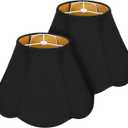 Bell Lamp Shades Set of 2, Scalloped Lamp Shades 7" Top x 14" Bottom x 10" Height, Lamp Shades for Table Lamps & Floor Light, Black Fabric Lampshades with Petal Edge Braid, Easy Assembly, Spider