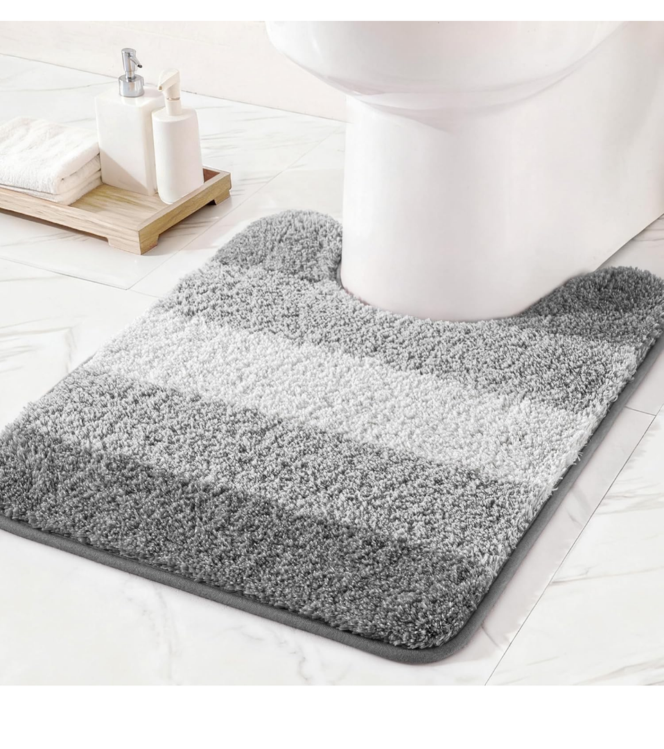 Exclusivo Mezcla Toilet Rugs U-Shaped 20x24, Extra Soft Non Slip Absorbent Water Microfiber Bath Rugs, Machine Washable Quick Dry Bath Mats for Toilet, Gradient Grey