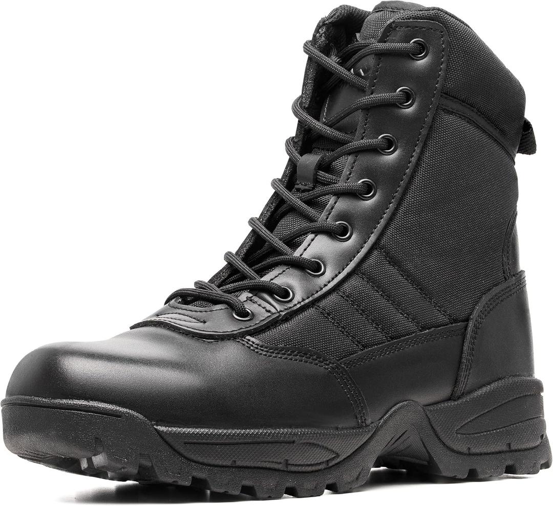 Men's Military Tactical Combat Boots Side Zipper Work Motorcycle Boots 8 inch (10.5, Black)