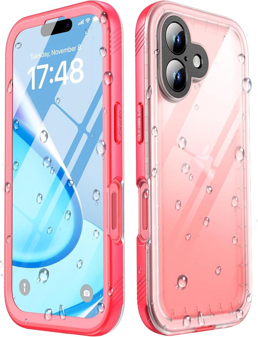 SPORTLINK for iPhone 16 Waterproof Phone Case - Built in Screen & Camera Lens Protector,6.6FT Military Dropproof/Shockproof/Dustproof/IP68 Underwater for iPhone 16 6.1 inch Pink/Frosted Clear