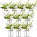 XunYee 10 Set Mason Jar Table Centerpiece with Flower Mason Jar Flower Centerpiece Vases Decor for Engagement Party Bridal Shower Wedding Reception Table Decor(White,Rose)