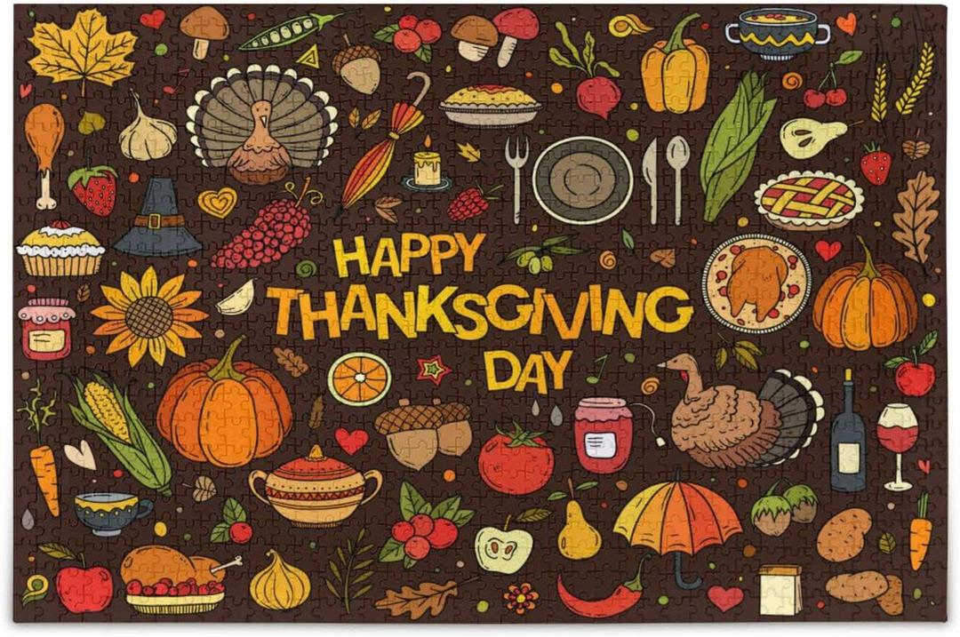 Kigai Happy Thanksgiving Puzzles for Adults 500 Pieces, Adults and Kids Ntellectual Decompression Jigsaw Game for Christmas Holiday Toy Birthday Gift